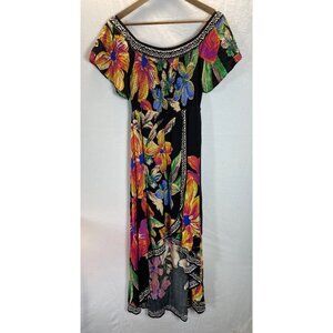 Jealous Tomato size L Off Shoulder Dress Black Floral Tropical Beach aysemmetric